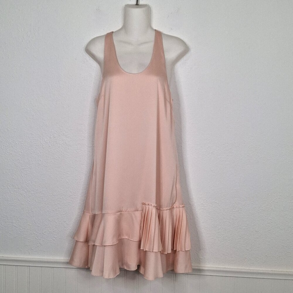 Banana Republic Satin Dress Midi Sz 6 Racerback Tiered Party Cocktail Neutral